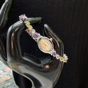 Elgin Mixed Gemstone Tennis Bracelet natural gemstones "S" link watch